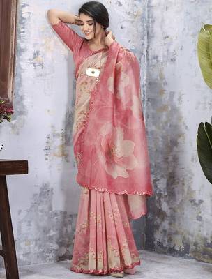 Pink floral organza saree 4
