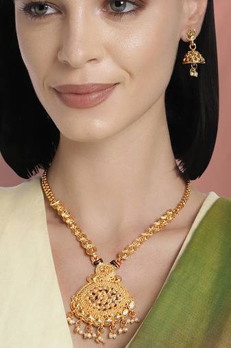 Women's indian traditional necklace earrings bharatanatyam jewelry set