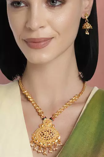 Women's indian traditional necklace earrings bharatanatyam jewelry set