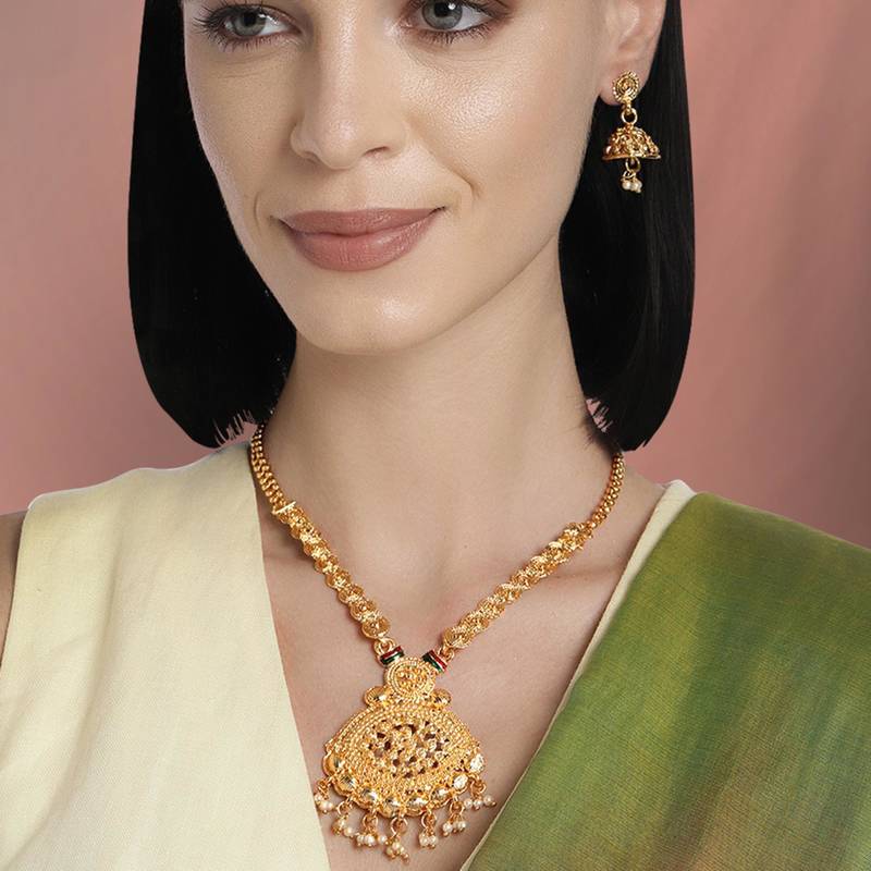 Women's indian traditional necklace earrings bharatanatyam jewelry set