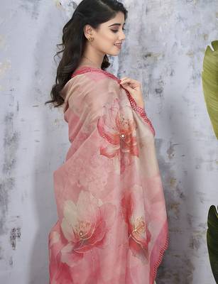 Pink floral organza saree 5