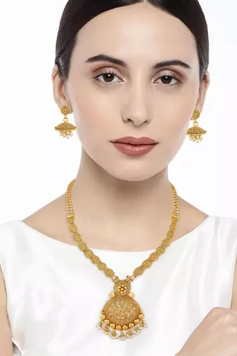 Women's indian traditional necklace earrings bharatanatyam jewelry set