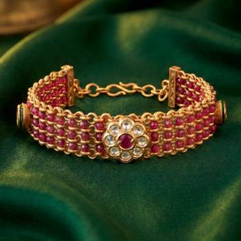 Ethnic rani pink openable bracelet for women crystal studded | festive stylish design jewellery 2