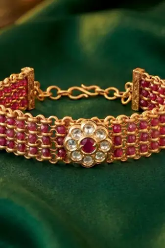 Ethnic rani pink openable bracelet for women crystal studded | festive stylish design jewellery