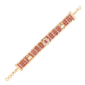 Ethnic rani pink openable bracelet for women crystal studded | festive stylish design jewellery 3
