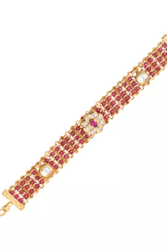 Ethnic rani pink openable bracelet for women crystal studded | festive stylish design jewellery