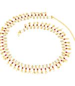 Rani pink faux ruby crystals & beads studded ethnic belly chain kamar patta kamar bandh jewelry for women