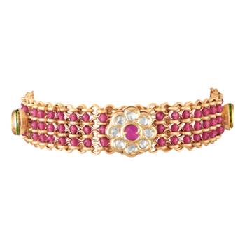 Ethnic rani pink openable bracelet for women crystal studded | festive stylish design jewellery 5