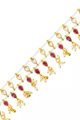 Rani pink faux ruby crystals & beads studded ethnic belly chain kamar patta kamar bandh jewelry for women