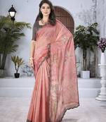 Peach floral organza saree
