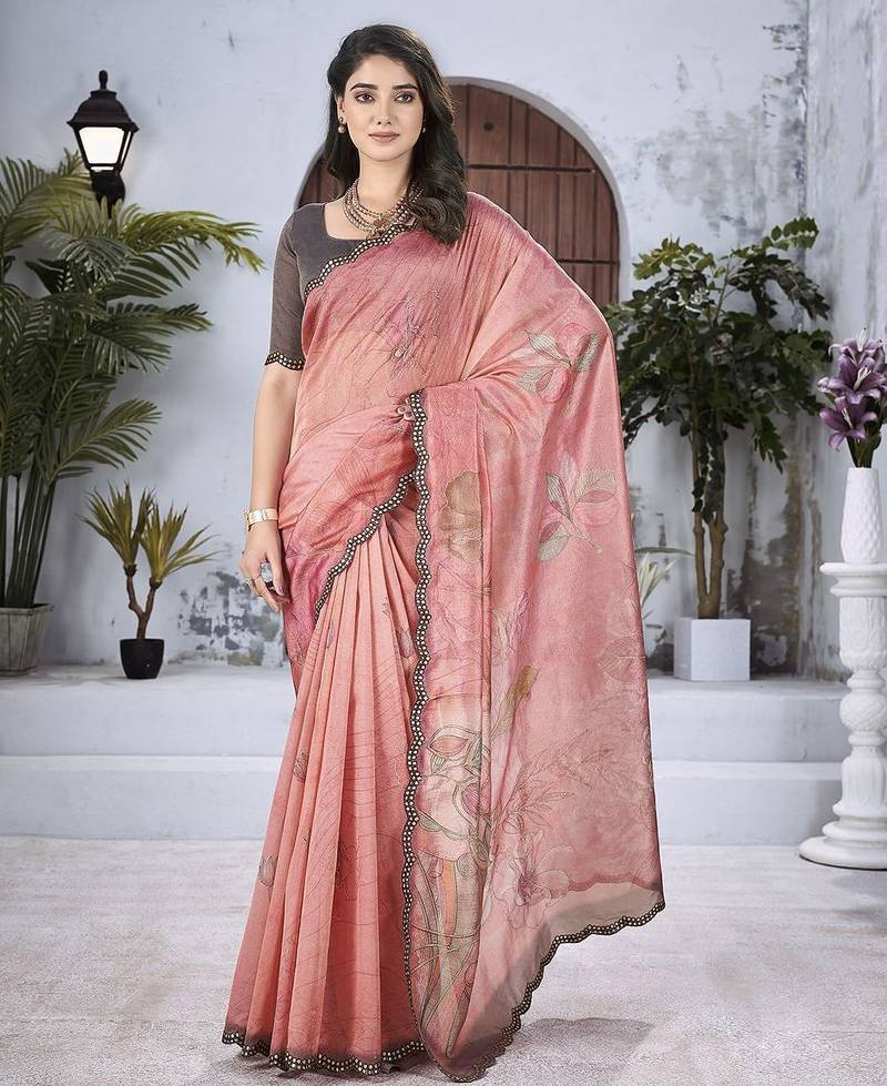Peach floral organza saree