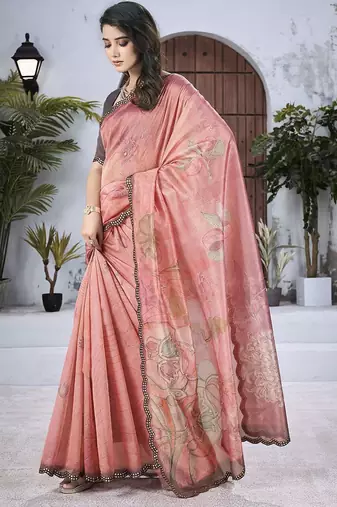 Peach floral organza saree