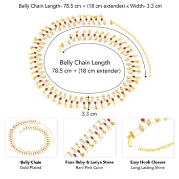 Rani pink faux ruby crystals & beads studded ethnic belly chain kamar patta kamar bandh jewelry for women 3