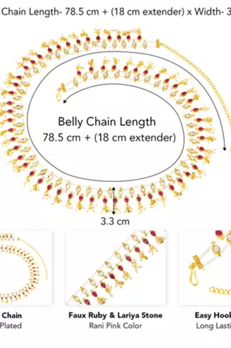 Rani pink faux ruby crystals & beads studded ethnic belly chain kamar patta kamar bandh jewelry for women