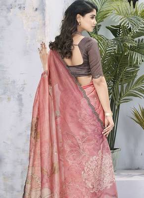 Peach floral organza saree 3