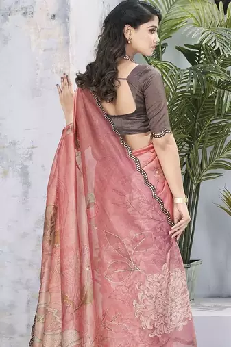 Peach floral organza saree