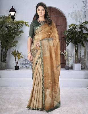 Rust floral embroidered organza saree 1