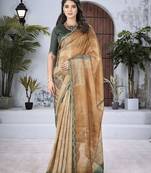 Rust floral embroidered organza saree