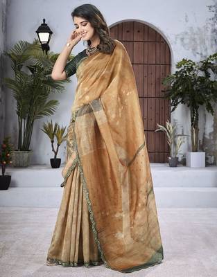 Rust floral embroidered organza saree 2
