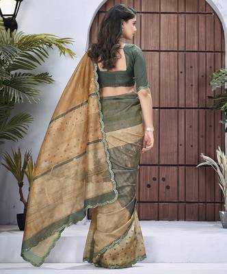 Rust floral embroidered organza saree 3