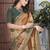 Rust floral embroidered organza saree