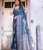 Blue floral  cotton saree
