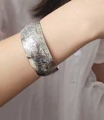 Silver plated cuff style bracelet floral engraved stylish fashion jewellery gift for women