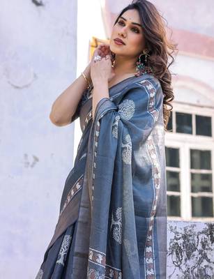 Blue floral  cotton saree 2