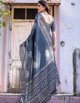 Blue floral  cotton saree 3