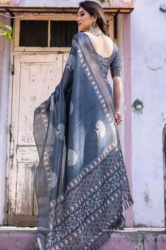 Blue floral  cotton saree