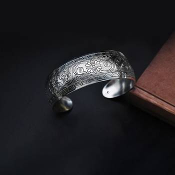 Silver plated cuff style bracelet floral engraved stylish fashion jewellery gift for women 2