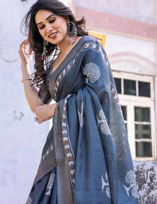 Blue floral  cotton saree 4
