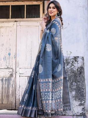 Blue floral  cotton saree 5