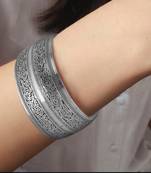 Silver plated cuff style bracelet floral engraved fashion jewellery gift for women