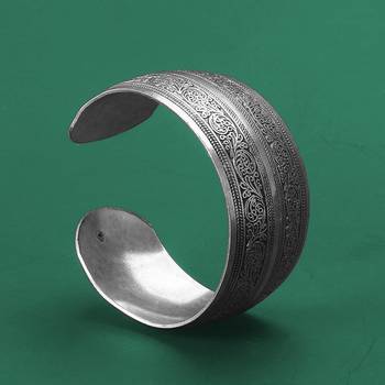 Silver plated cuff style bracelet floral engraved fashion jewellery gift for women 2