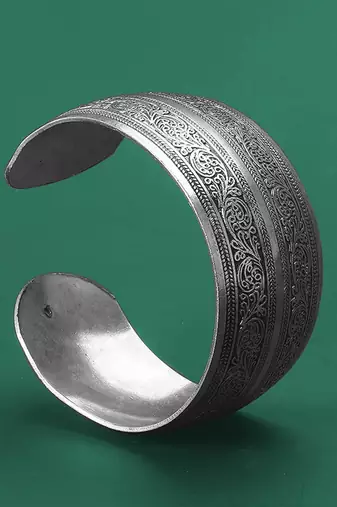 Silver plated cuff style bracelet floral engraved fashion jewellery gift for women