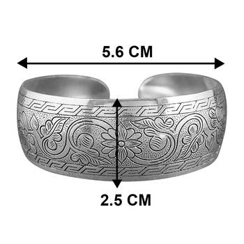 Silver plated cuff style bracelet floral engraved stylish fashion jewellery gift for women 4