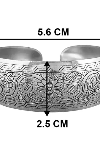 Silver plated cuff style bracelet floral engraved stylish fashion jewellery gift for women