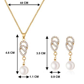 Gold plated american diamond & pearl studded pendant necklace chain 3