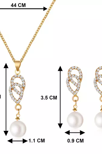 Gold plated american diamond & pearl studded pendant necklace chain