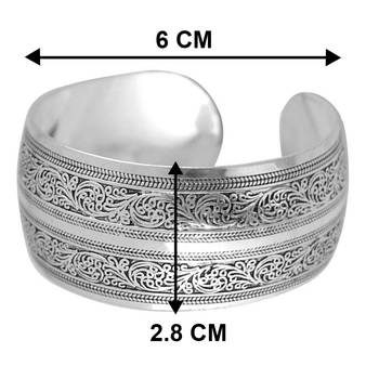 Silver plated cuff style bracelet floral engraved fashion jewellery gift for women 4