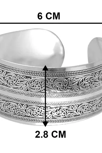 Silver plated cuff style bracelet floral engraved fashion jewellery gift for women
