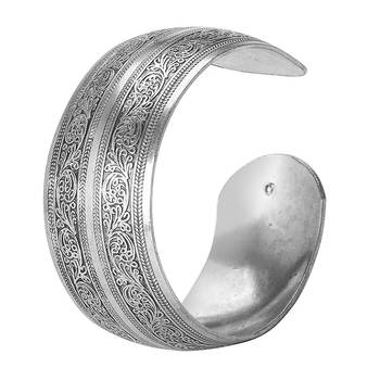 Silver plated cuff style bracelet floral engraved fashion jewellery gift for women 5