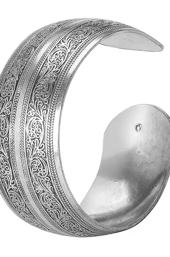 Silver plated cuff style bracelet floral engraved fashion jewellery gift for women
