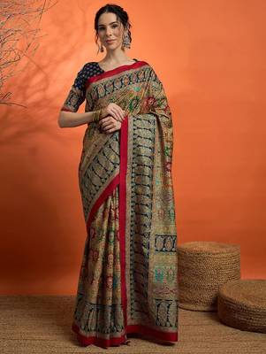 Beige woven design mukaish banarasi saree 1