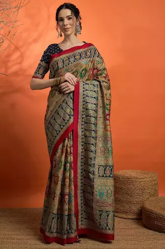Beige woven design mukaish banarasi saree