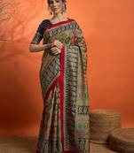 Beige woven design mukaish banarasi saree