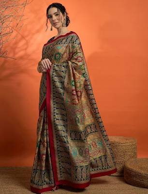 Beige woven design mukaish banarasi saree 2