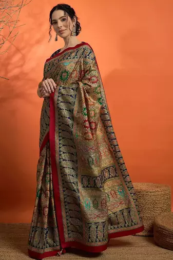 Beige woven design mukaish banarasi saree
