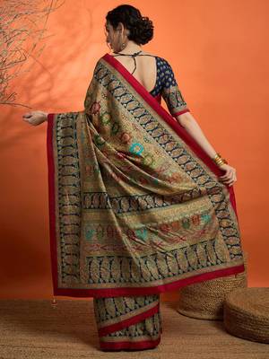 Beige woven design mukaish banarasi saree 3